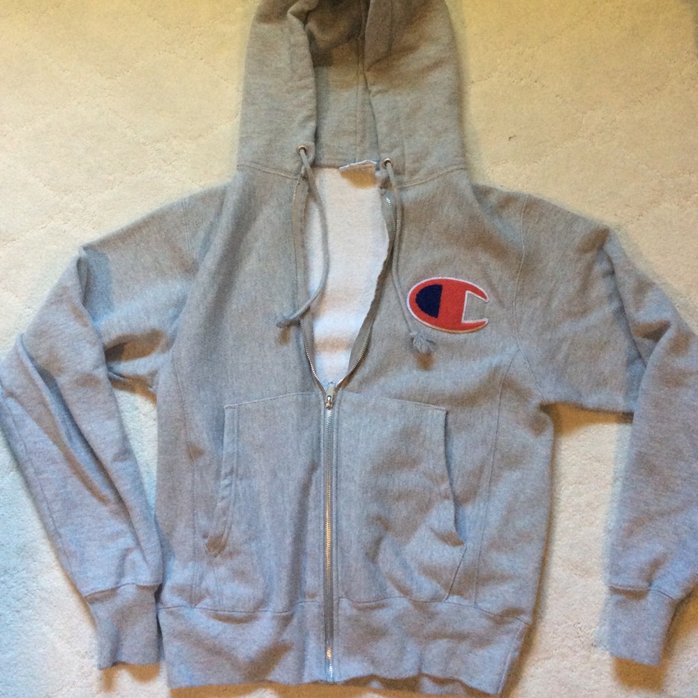 Champion gray zip up hoodie sweatshirt